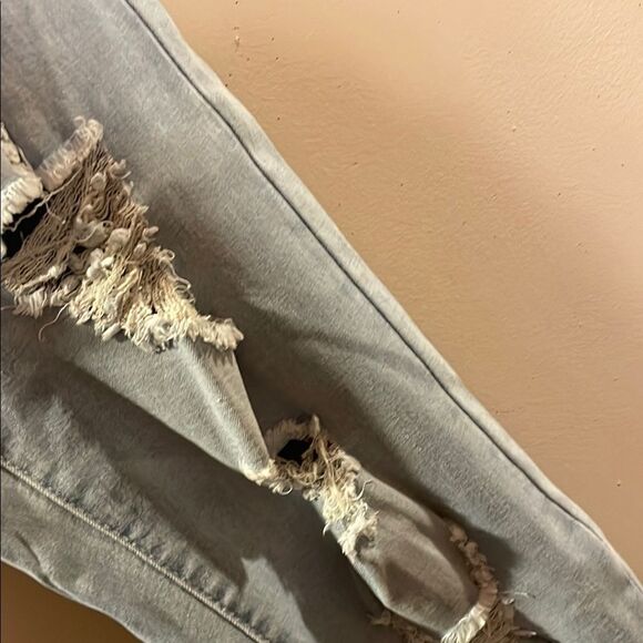 Blue Skinny Distressed Jeans with Elastic Cuffs - Picture 4 of 13